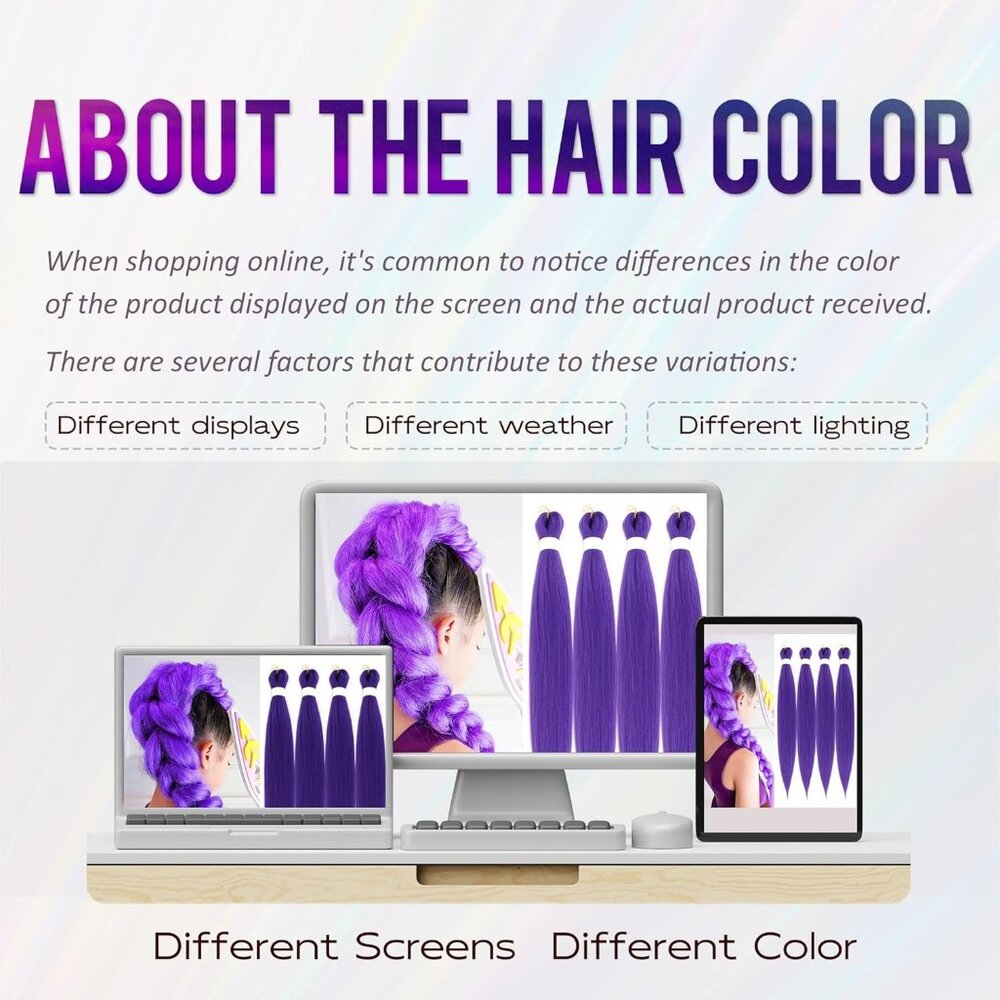 Zavide 30 Inch Purple Pre-Stretched Braiding Hair 4 Pack Extensions No Tangle - Picture 4 of 4